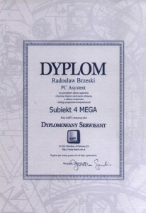 InsERT (2002) Dyplomowany Serwisant programu Subiekt 4 Mega