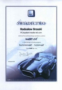 InsERT (2003) Dyplomowany Serwisant programów SubiektGT i RachmistrzGT