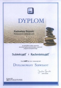 InsERT (2007) Dyplomowany Serwisant programów SubiektGT i RachmistrzGT