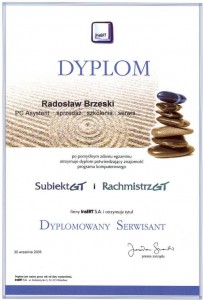 InsERT (2008) Dyplomowany Serwisant programów SubiektGT i RachmistrzGT